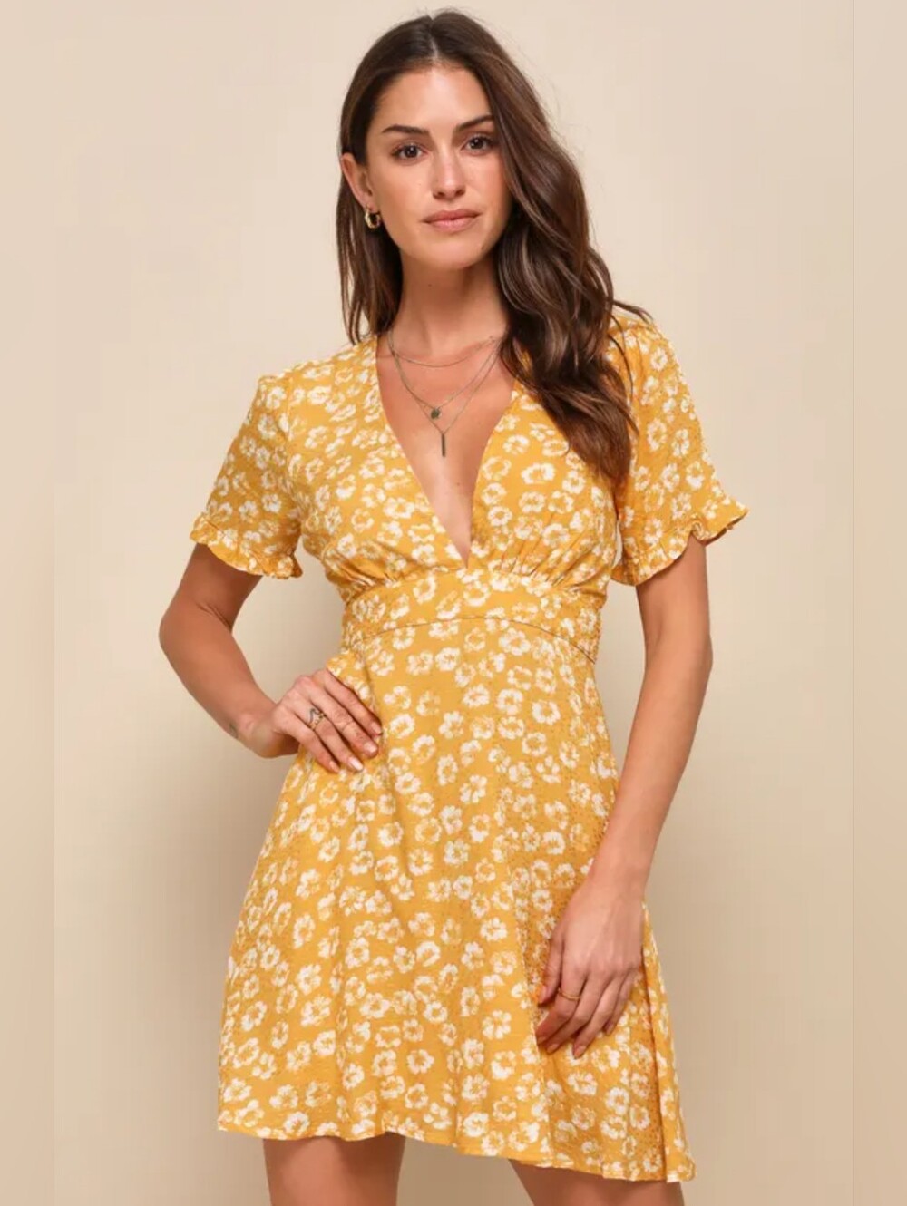 Lulu's Yellow Floral Mini Dress